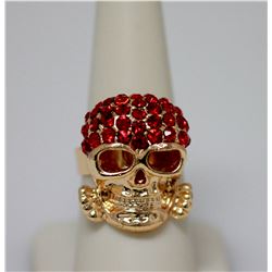 FASHION JEWELRY RED CZ SKULL SHAPED BRASS RING