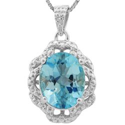 GENUINE 3.21 CTW BLUE TOPAZ AND DIAMOND PLATINUM PLATED