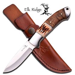 ELK RIDGE 8" OX BONE INLAY WOOD HANDLE HUNTING KNIFE