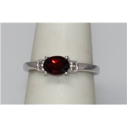 0.72 CTW Garnet and diamond  Ring .925 Sterling Silver