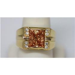 14K GOLD PLATED CZ AND ORANGE MENS RING