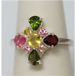 1.65 CTW TOURMALINE & SEMIPRECIOUS RING .925 STERLING S