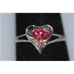 0.01 CTW DIAMOND AND CREATION RUBY RING .925 STERLING S