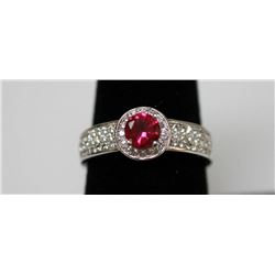 .925 STERLING SILVER RING W/PINK AND WHITE CZ