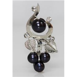 BLACK PHILIPPINE PEARL CZ BROOCH .925 STERLING SILVER