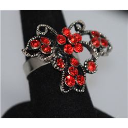 FASHION JEWELRY RED CZ BUTTERFLY SHAPED BRASS RING