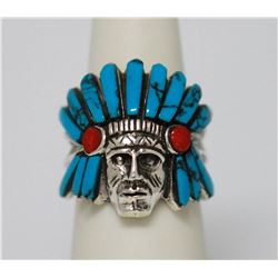 TURQOUISE INDIAN RING .925 STERLING SILVER