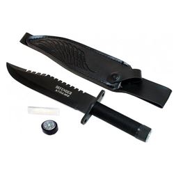 13" ALL BLACK SURVIVAL KNIFE COMES W/SURIVAL KIT AND SH