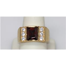 14K GOLD PLATED CZ AND RED CZ RING