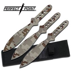 9" 3 PIECE SET OF DIGITAL CAMO COATED THROWING KNIVES