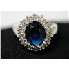 Image 1 : PLATINUM PLATED RING W/ CA SAPPHIRE AND CLEAR CZ