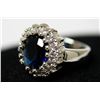 Image 2 : PLATINUM PLATED RING W/ CA SAPPHIRE AND CLEAR CZ