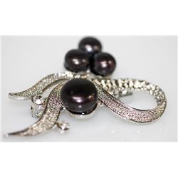 RIBBON BLACK PEARL BROOCH