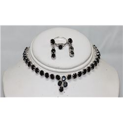 40.00 CTW BLACK ONEX NECKLACE/RING/EARRING SET