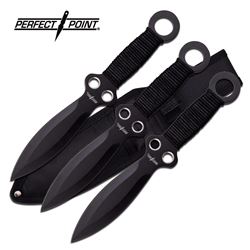 9.75" BLACK CORD WRAPPED HANDLE THROWING KNIVES SET W/P