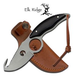 ELK RIDGE BLACK WOOD HANDLE 7.7" FULL TANG GUT HOOK FIX