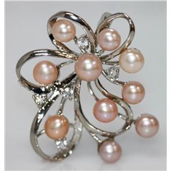 PEACH PEARL CZ BROOCH .925 STERLING SILVER