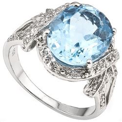 GENUINE 5.60 CTW BLUE TOPAZ AND WHITE DIAMOND PLATINUM