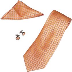 Toriz Orange Pattern Tie, Cufflinks and Pocket Square G