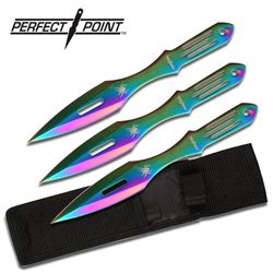 9" RAINBOW COLORED THROWING KNIVES W/SHEATH