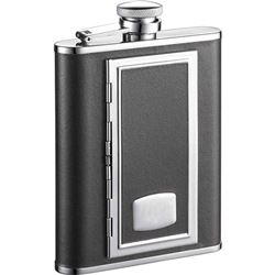 Visol SP Black Leather 6-oz. Flask with Built-In Cigare