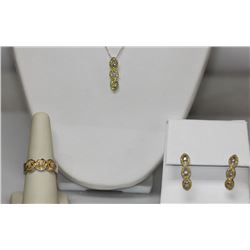 .925 STERLING SILVER MODERN SET W/ YELLOW AND CLEAR CZ