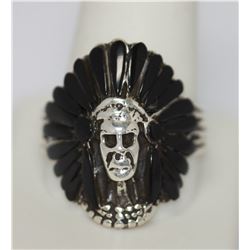 BLACK indian head RING .925 STERLING SILVER