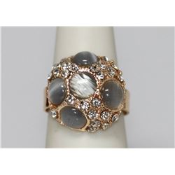 DOME STYLE FASHION JEWELRY SYNTHETIC MOON STONE AND CZ