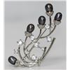 Image 1 : VINE STYLE BLACK PEARL CZ BROOCH .925 STERLING SILVER