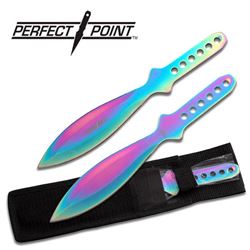 9" 2 PIECE RANBOW TITANIUM COATED THROWING KNIVES