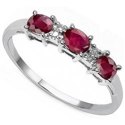 GENUINE 0.58 CTW RUBY AND DIAMOND PLATINUM PLATED .925