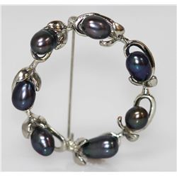 BLACK PEARL ROUND STYLE BROOCH