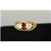 Image 2 : 14K GOLD PLATED RING W/ RED & CLEAR CZ