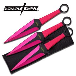 9" 3 PIECE PINK AND BLACK THROWING KNIVES W/NYLON SHEAT