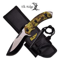 ELK RIDGE CAMOULFAGED HANDLE 9" FIXED BLADE KNIFE W/FIR