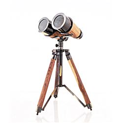 BRASS AND WOOD BINOCULAR ON STAND