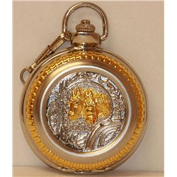 QUARTS SILVER AND GOLD COLORED HORES POCKET WATCH