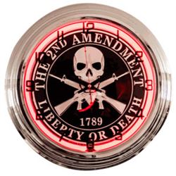 17" RED SECOND AMMENDMENT NEON WALL CLOCK