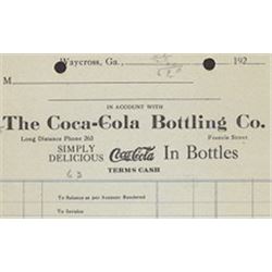 Coca Cola 1920s Waycross Coke Plant Order Sheet