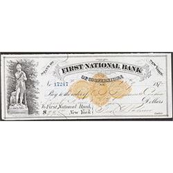 1870s Checks from 1st National Bank of Cooperstown, NY