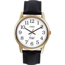 TIMEX WHITE DIAL GOLD TONE BLACK LEATHER STRAP MENS WAT