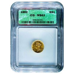 Certified $1 Gold Liberty 1882 MS63 ICG