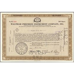 Stock Certificate from the Waltham Precision Instrument