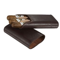 Visol Cuero Genuine Brown Leather 3-Finger Cigar Case