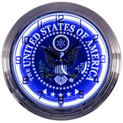 17  U.S.A BLUE NEON WALL CLOCK