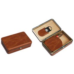 Visol Executive Brown Leather Cigar Case With Cutter -