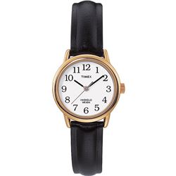 TIMEX GOLD TONE WOMENS WATCH W/BLACK LEATHER STRAP