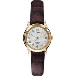 TIMEX GOLD TONE BROWN LEATHER STRAP WOMENS WATCH