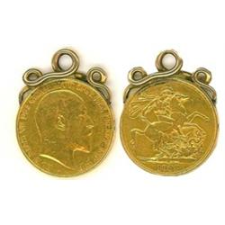 Edward VII 1902 £2, scroll mount soldered on...