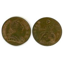 Geo III 1772 1/2d, some mint lustre, EF. (1)  £50...